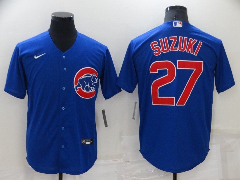 MLB Cubs 27 Seiya Suzuki Blue Nike Cool Base Men Jersey