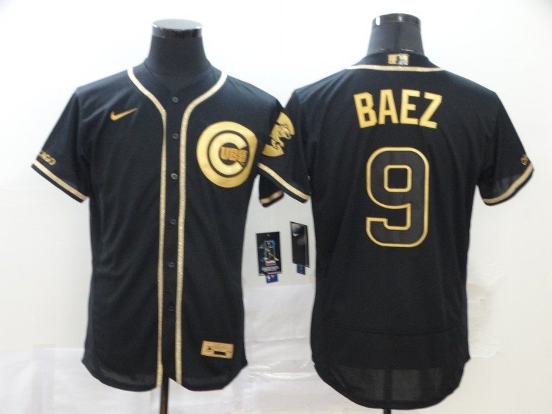 MLB Cubs 9 Javier Baez Black Gold 2020 Nike Flexbase Men Jersey