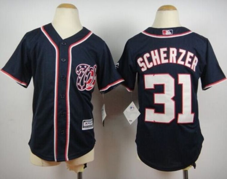 MLB Nationals 31 Max Scherzer Blue Cool Base Youth Jersey