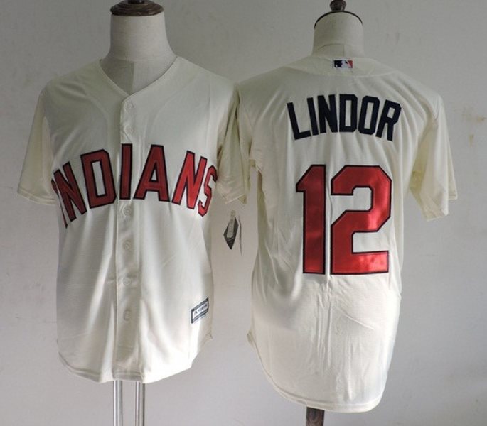 MLB Indians 12 Francisco Lindor Gream Flexbase Men Jersey