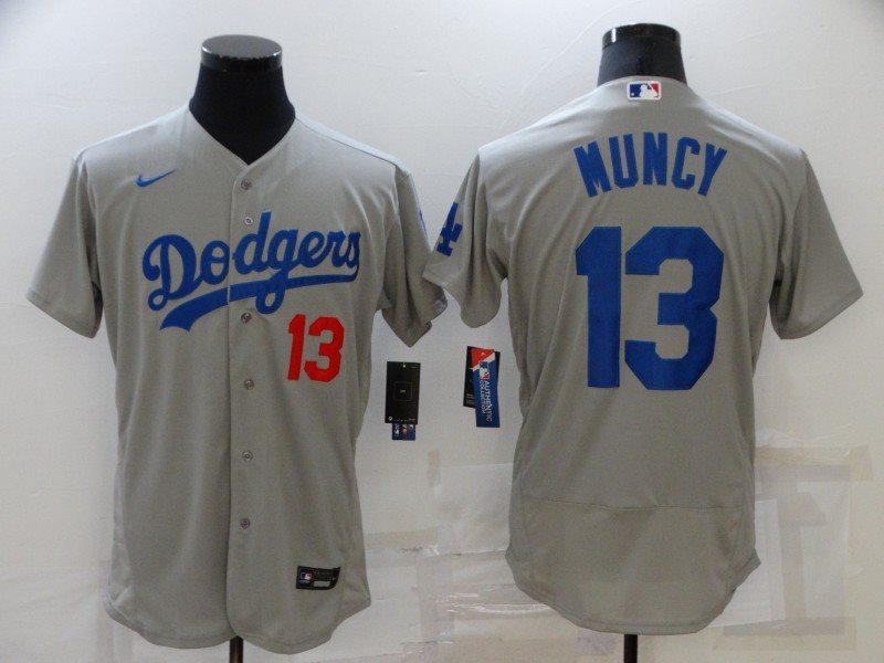 MLB Dodgers 13 Max Muncy Grey Flexbase Men Jersey