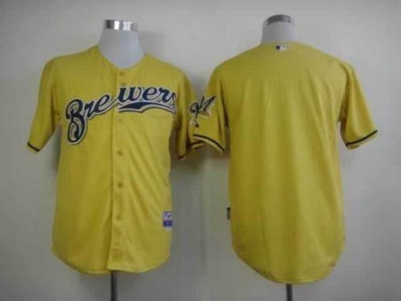 MLB Brewers Blank Yellow Alternate Cool Base Men Jersey
