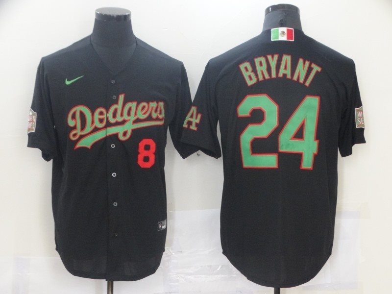 MLB Dodgers 8 & 24 Kobe Bryant Black Nike Cool Base Men Jersey