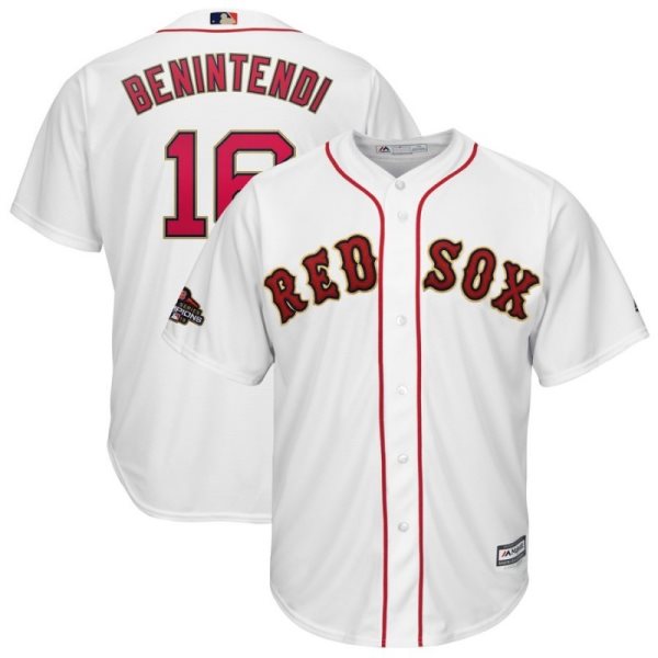 MLB Red Sox 16 Andrew Benintendi White 2019 Gold Program Cool Base Men Jersey