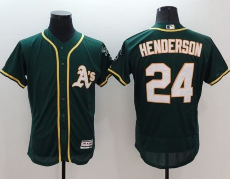 MLB Athletics 24 Rickey Henderson Green Flexbase Men Jersey