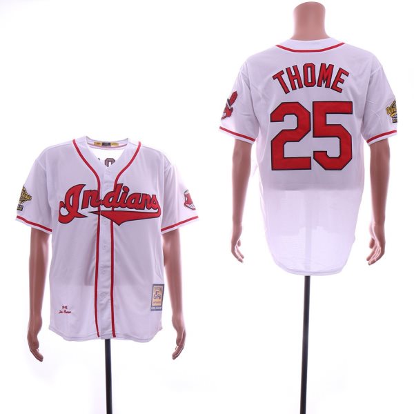 MLB Indians 25 Jim Thome White Cooperstown Collection 1995 Throwback Men Jersey