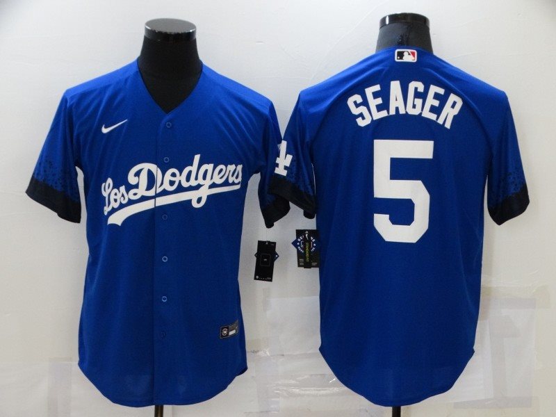 MLB Dodgers 5 Corey Seager Royal 2021 City Connect Cool Base Men Jersey