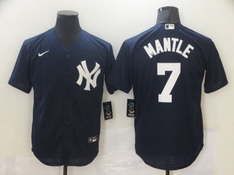 MLB Yankees 7 Mickey Mantle Navy Nike Cool Base Men Jersey