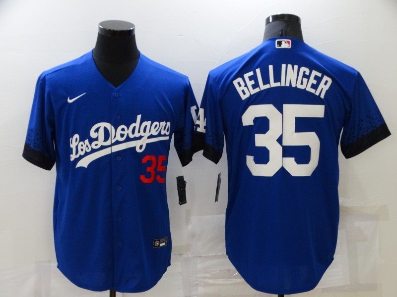 MLB Dodgers 35 Cody Bellinger Royal 2021 City Connect Cool Base Men Jersey