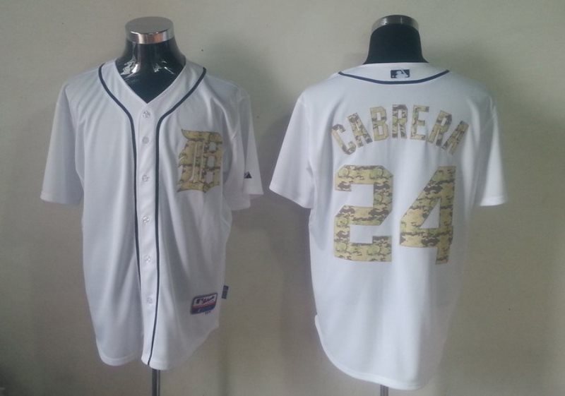 MLB Tigers 24 Miguel Cabrera White Camo Men Jersey
