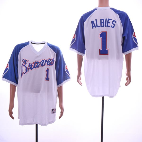MLB Braves 1 Ozzie Albies White Throwback Men Jersey