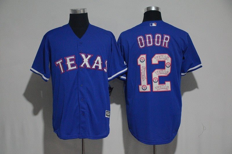 MLB Rangers 12 Rougned Odor Blue Team Logo Print Cool Base Men Jersey