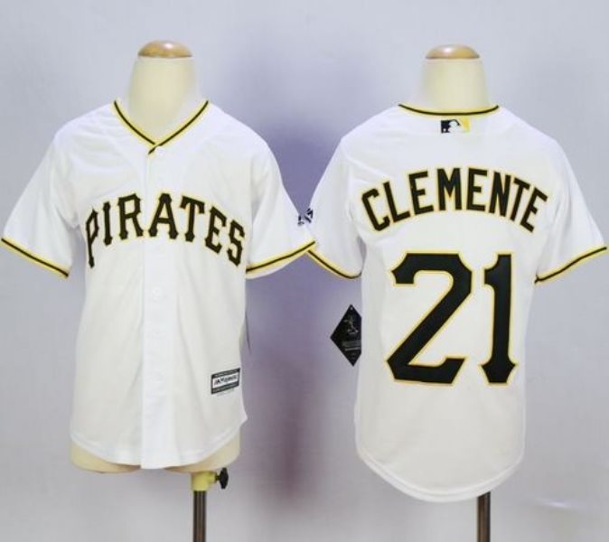MLB Pirates 21 Roberto Clemente White Cool Base Youth Jersey
