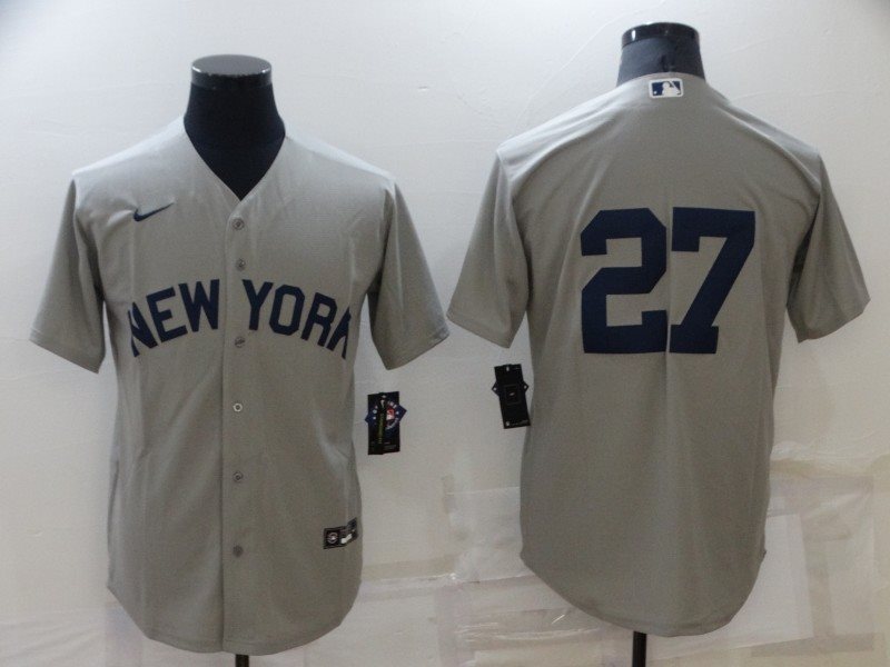MLB Yankees 27 Giancarlo Stanton Grey Nike Cool Base Men Jersey