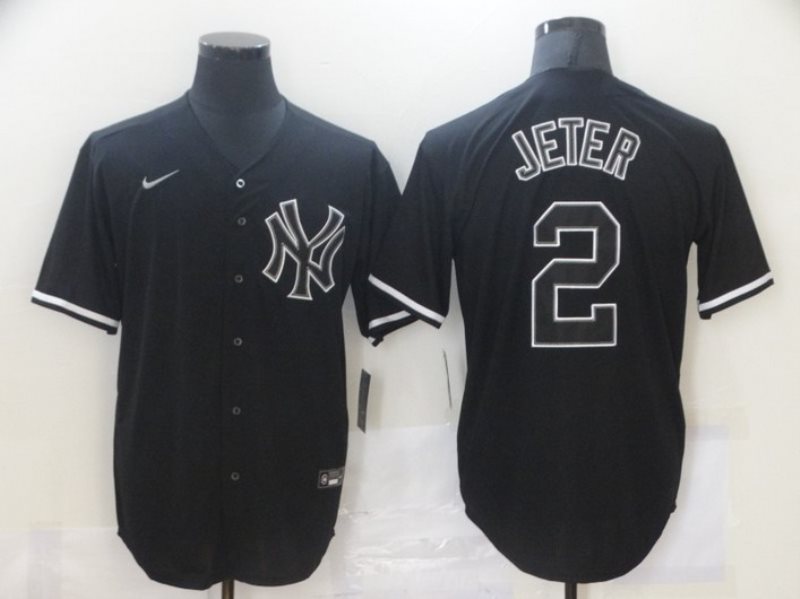 MLB Yankees 2 Jeter Black Nike Cool Base Men Jersey