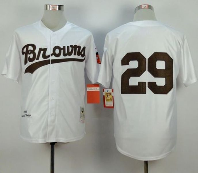 MLB Browns 29 Satchel Paige White 1953 Mitchell and Ness Throwback Men Jersey