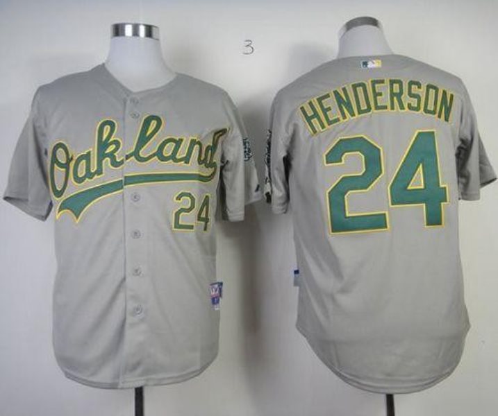 MLB Athletics 24 Rickey Henderson Grey Cool Base Men Jersey