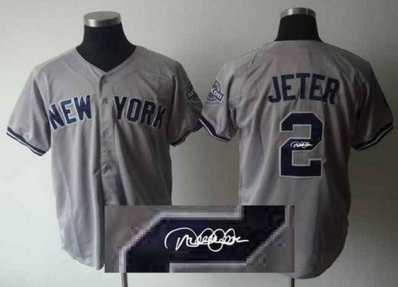 MLB Yankees 2 Derek Jeter Grey Autographed Men Jersey