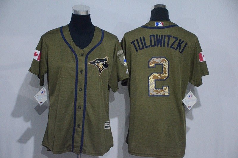 MLB Blue Jays 2 Troy Tulowitzki Green Salute to Service Women Jersey