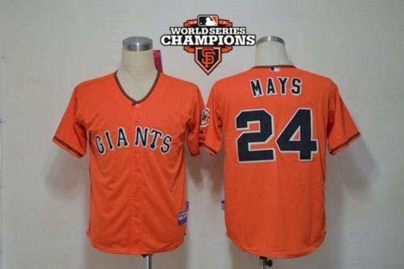 MLB Giants 24 Willie Mays Orange Cool Base w/2012 World Series Champion Patch Men Jersey