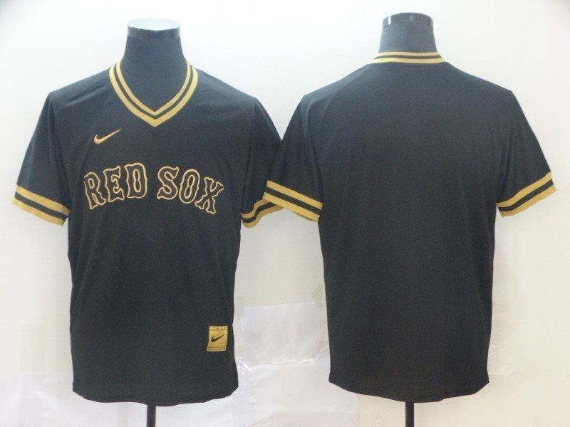 MLB Red Sox Blank Black Gold Nike Cooperstown Legend V Neck Men Jersey