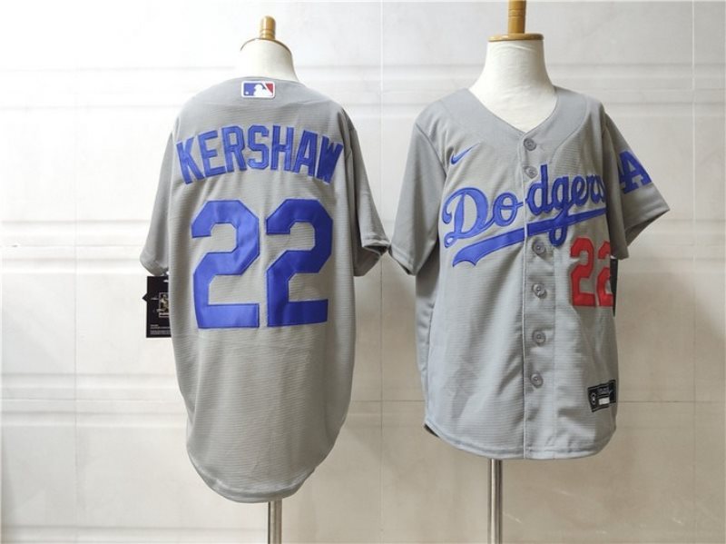 MLB Dodgers 22 Clayton Kershaw Grey Nike Cool Base Youth Jersey