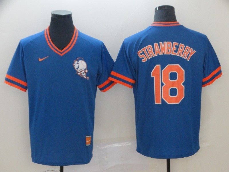 MLB Mets 18 Darryl Strawberry Blue Nike Cooperstown Collection Legend V-Neck Men Jersey