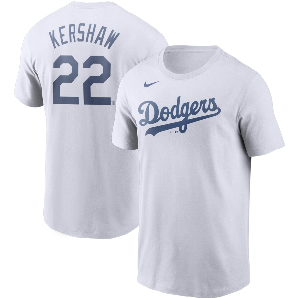 MLB Dodgers 22 Clayton Kershaw White T-shirt