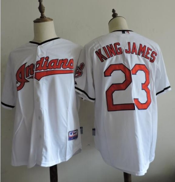MLB Indians 23 LeBron James King James Cool Base White Men Jersey