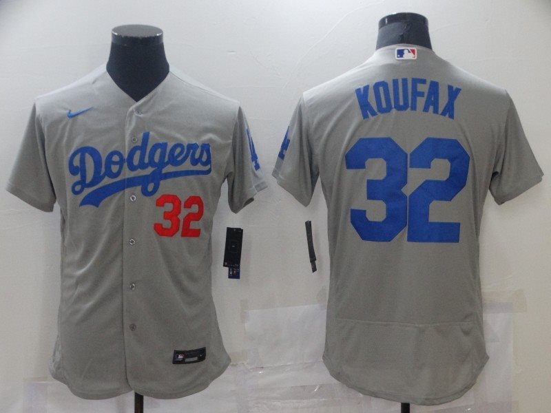 MLB Dodgers 32 Sandy Koufax Grey Flexbase Men Jersey