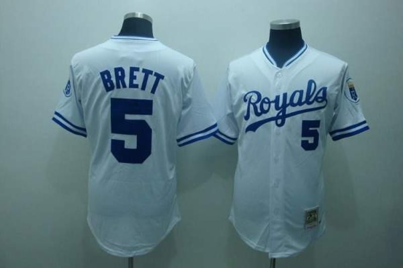 MLB Royals 5 George Brett White Thrwoback Mitchell and Ness Men Jersey