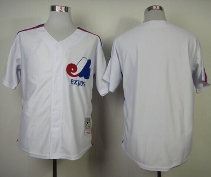 MLB Expos Blank White Mitchell and Ness Throwback Men Jersey