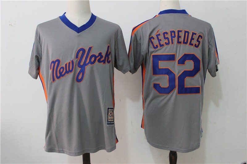 MLB Mets 52 Yoenis Cespedes Gray Cool Base Cooperstown Collection Men Jersey