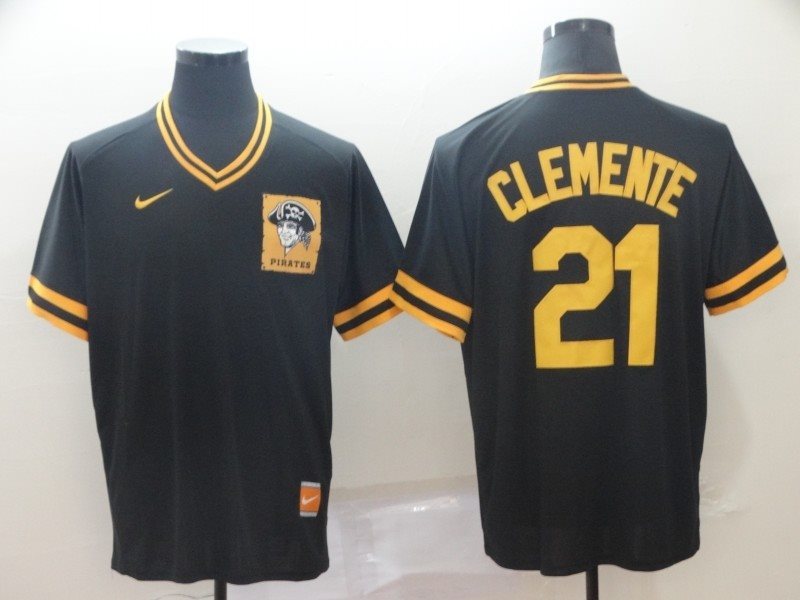 MLB Pirates 21 Roberto Clemente Black Nike Cooperstown Collection Legend V-Neck Men Jersey