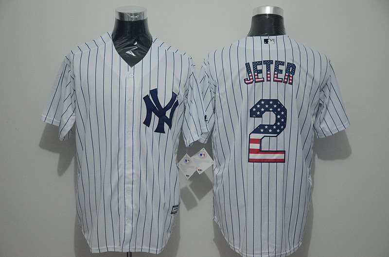 MLB Yankees 2 Derek Jeter White USA Flag New Men Jersey