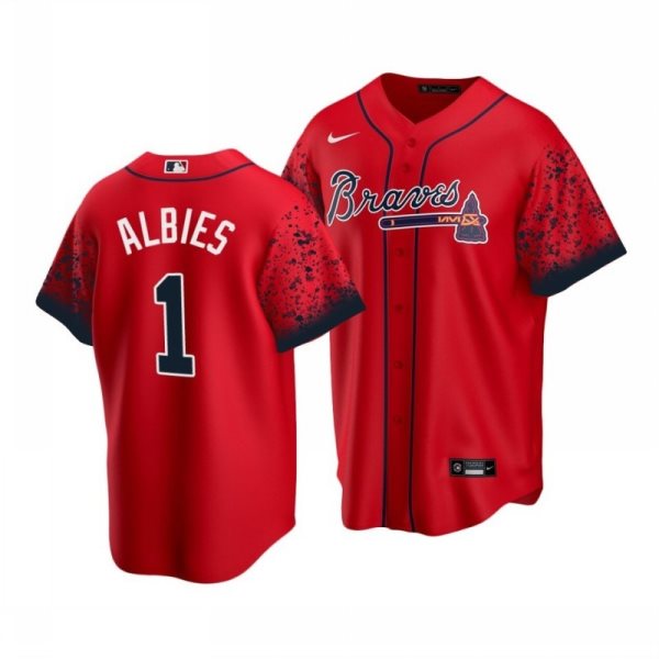 MLB Braves 1 Ozzie Albies Red 2021 City Connect Cool Base Men Jersey