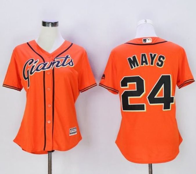 MLB Giants 24 Willie Mays Orange Alternate Women Jersey