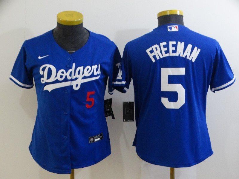 MLB Dodgers 5 Freddie Freeman Blue Nike Cool Base Women Jersey