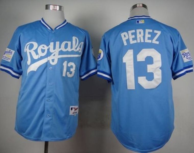 MLB Royals 13 Salvador Perez Light Blue 1985 Turn Back The Clock Men Jersey