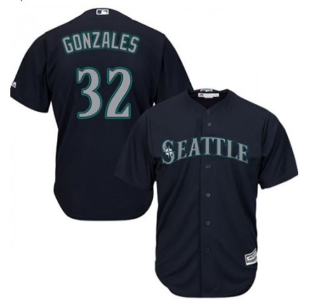 MLB Mariners 32 Marco Gonzales Navy Cool Base Men Jersey
