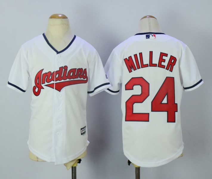 MLB Indians 24 Andrew Miller White New Cool Base Youth Jersey