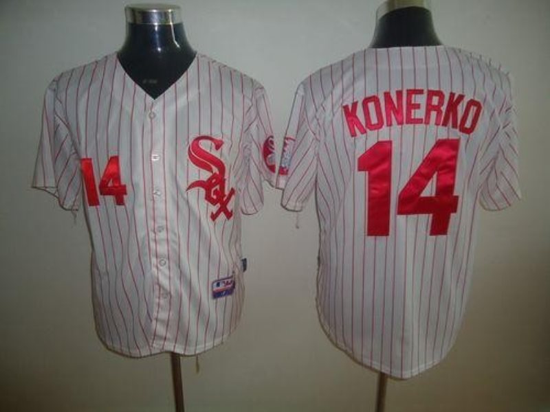 MLB White Sox 14 Paul Konerko White Red Strip Men Jersey