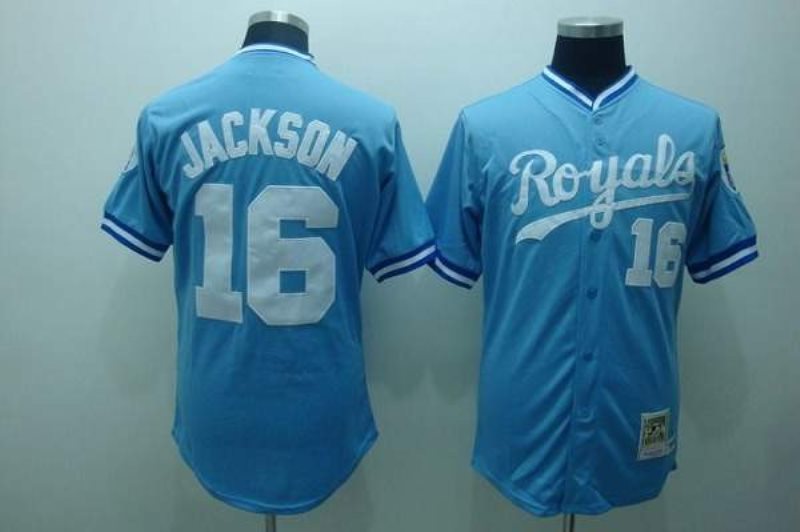 MLB Royals 16 Bo Jackson Light Blue Thrwoback Mitchell and Ness Men Jersey