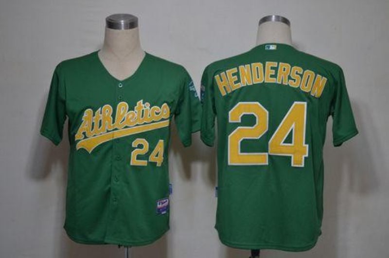 MLB Athletics 24 Rickey Henderson Green Cool Base Men Jersey