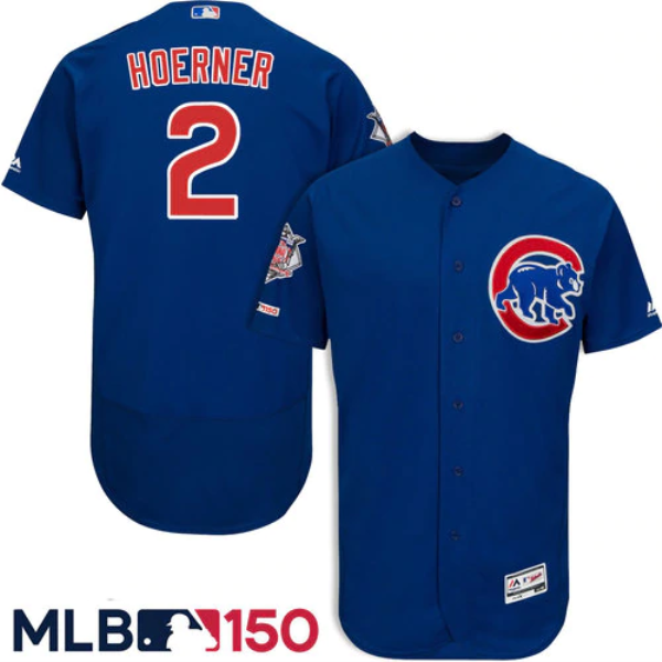 MLB Majestic Chicago Cubs 2 Nico Hoerner 150th Road Flexbase Blue Men Jersey