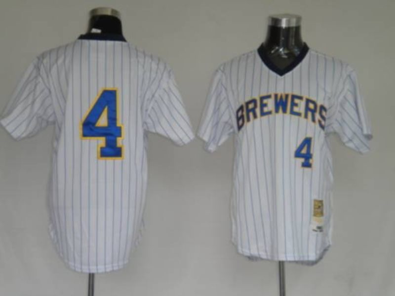 MLB Brewers 4 Paul Molitor White Mitchell and Ness Throwback Men Jersey