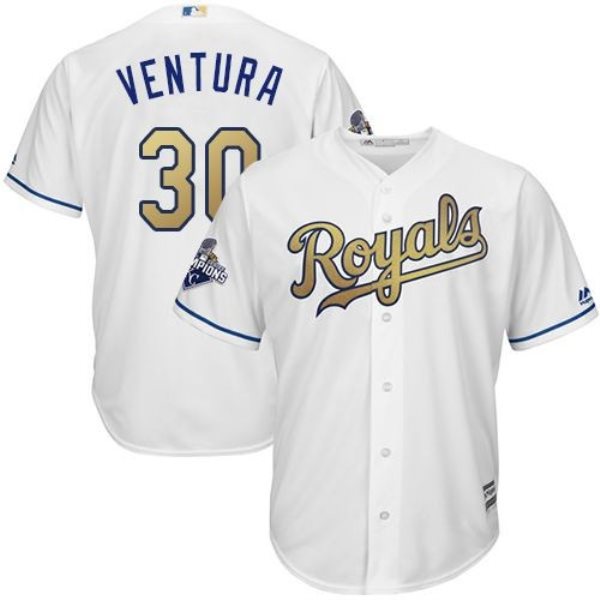 MLB Royals 30 Yordano Ventura White 2015 World Series Champions Gold Youth Jersey