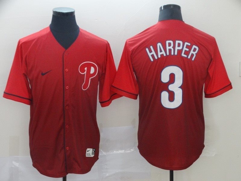 MLB Phillies 3 Bryce Harper Red Drift Fashion Men Jersey