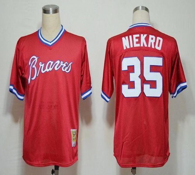 MLB Braves 35 Phil Niekro Red 1980 Mitchell and Ness Men Jersey
