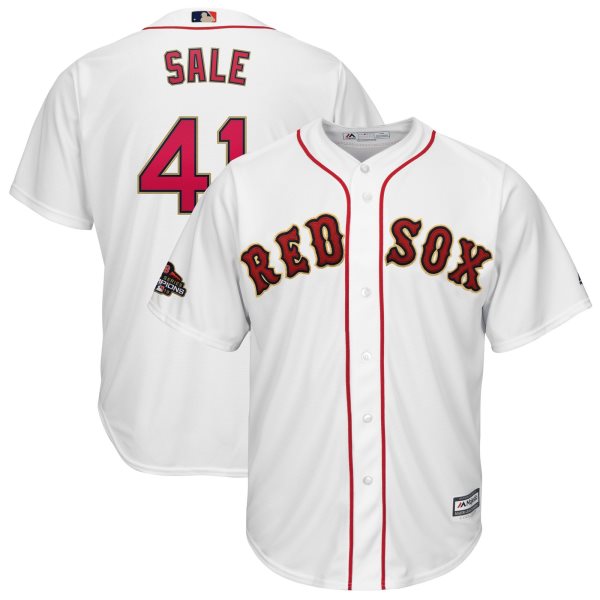 MLB Red Sox 41 Chris Sale White 2019 Gold Program Cool Base Men Jersey
